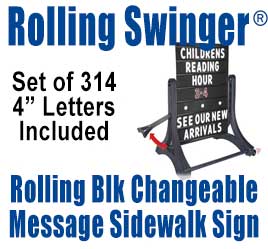 Rolling Swinger Black Changeable Message Sidewalk Signs