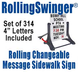 Rolling Swinger White Changeable Message Sidewalk Signs