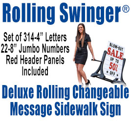 Rolling Swinger Deluxe White Changeable Message Sidewalk Signs