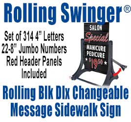 Rolling Swinger Deluxe Black Changeable Message Sidewalk Signs