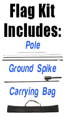 Banner flag kit includes feather banner, pole, ground stake, and carrying bag. 
