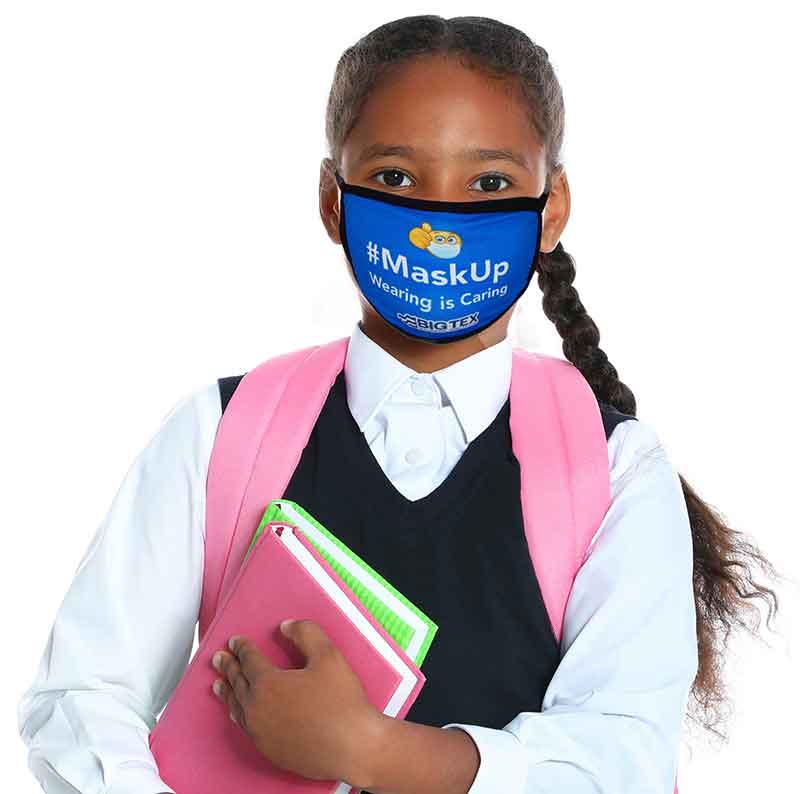 Girl wearing custom flat face masks 