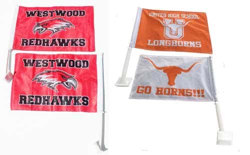 Custom Car Flags with a different design on each side.