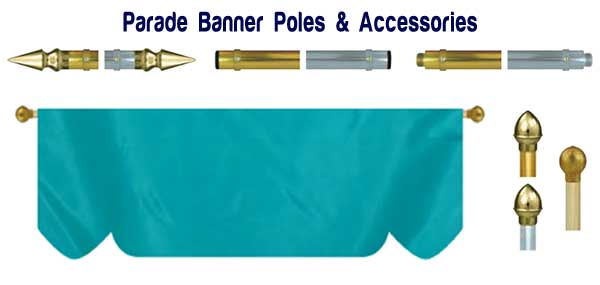 Selection of parade banner poles and end caps.