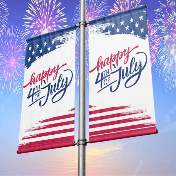 Double Bracket Fourth of July Light Pole Banners