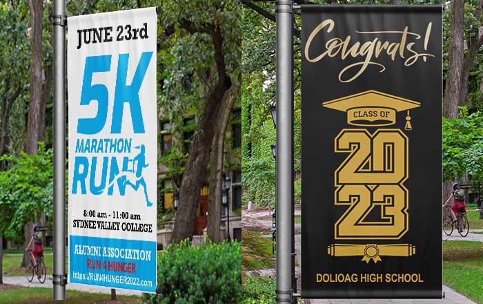 School event and graduation pole banners