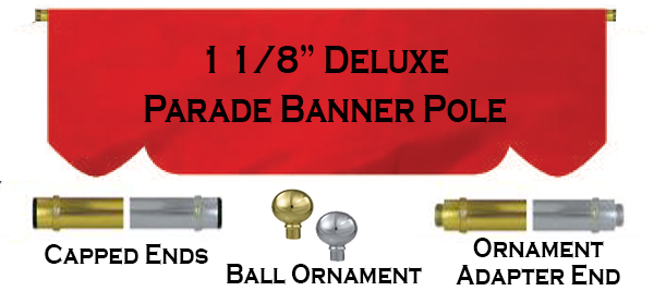 choose gold or silver Deluxe Aluminum Parade Banner Pole with ornamments