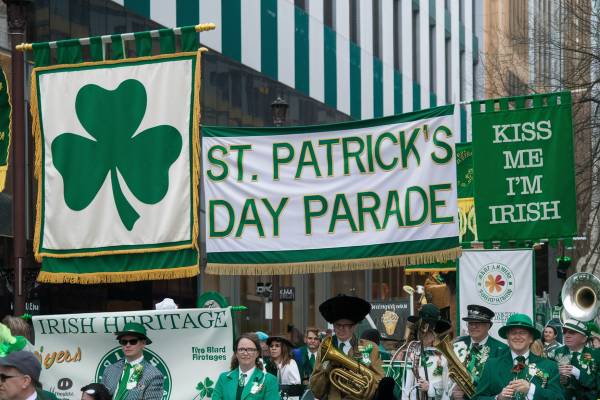 Variety of Saint Patrick's Day festive parade banners